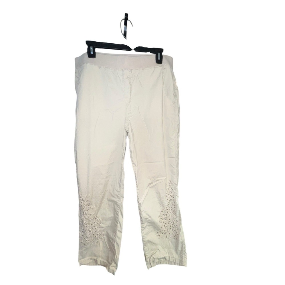 Chico's So Slimming Tan Eyelet Hem Pull-On Ankle Pants US 12 L